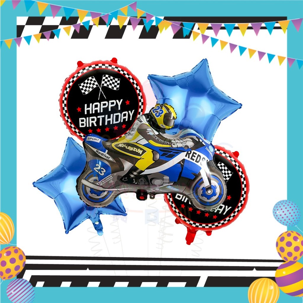ParteeTime Kids Motor Racing Birthday Party Decoration 5pcs Set Foil Balloon Set Belon Sambutan Parti Hari Jadi  Kanak