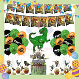 ParteeTime Kids Birthday Party Celebration Decoration Set Jurassic World 4 in 1 Banner Balloon Cake Cupcake Topper