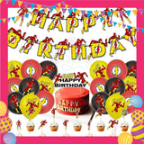 ParteeTime Kids Birthday Party Celebration Decoration Set Flash 4 in 1 Banner Balloon Cake Cupcake Topper
