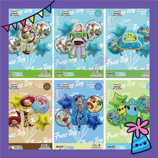 ParteeTime Kids Toy Story Woody Jessie Birthday Party Decoration 5pcs Set Foil Balloon Set Belon Hari Jadi Kanak-Kanak