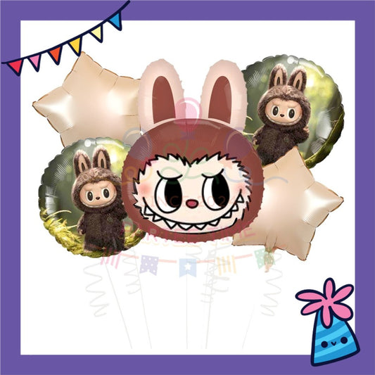 ParteeTime Kids Labubu Birthday Party Decoration 5pcs Set Foil Balloon Set Belon Hari Jadi Kanak-Kanak