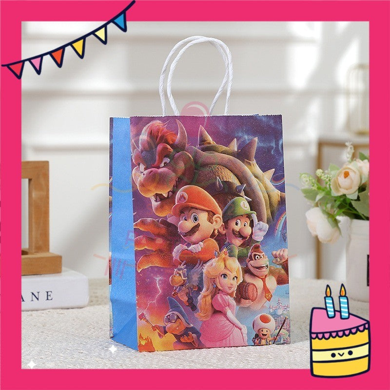 ParteeTime Birthday Kids 1pcs Mario Party Favor Gift Bags with Handle Paper Bag Doorgift Packaging Goodies Bag Gift Beg
