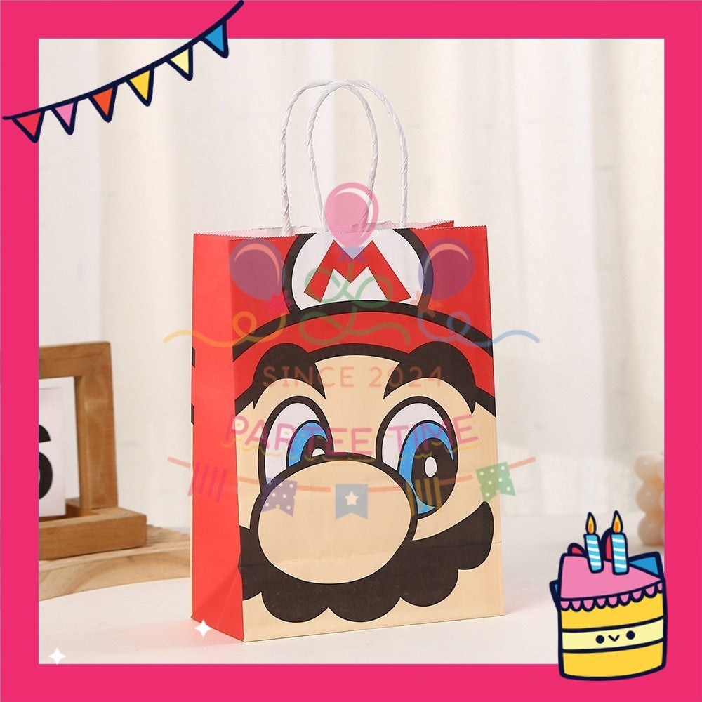 ParteeTime Birthday Kids 1pcs Mario Party Favor Gift Bags with Handle Paper Bag Doorgift Packaging Goodies Bag Gift Beg