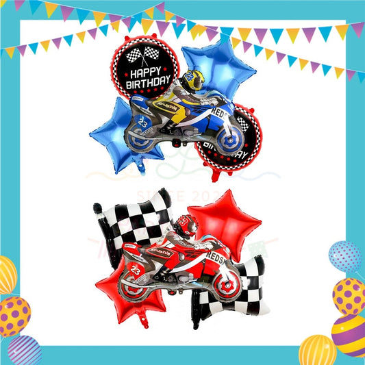 ParteeTime Kids Motor Racing Birthday Party Decoration 5pcs Set Foil Balloon Set Belon Sambutan Parti Hari Jadi  Kanak