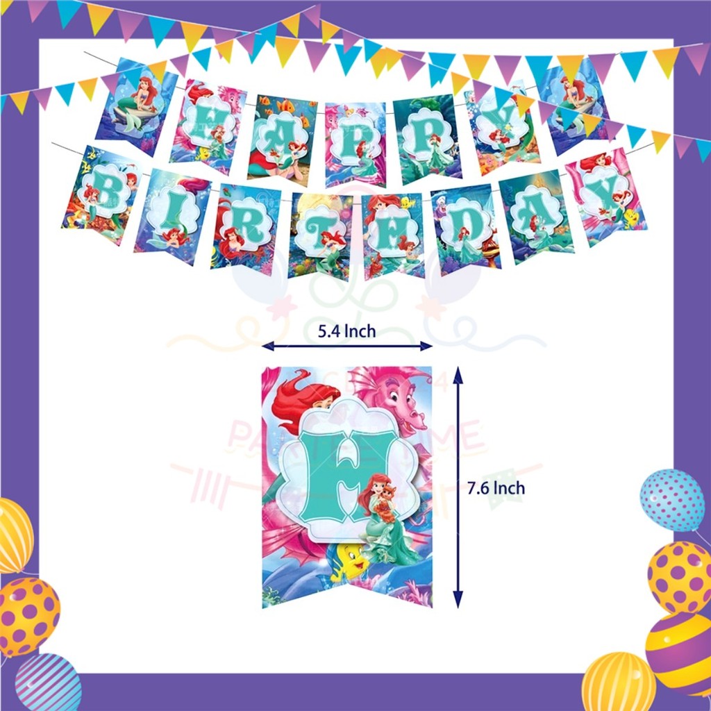 ParteeTime Kids Birthday Party Celebration Decoration Set Mermaid Ariel 4 in 1 Majlis Sambutan Hari Jadi Kanak-Kanak