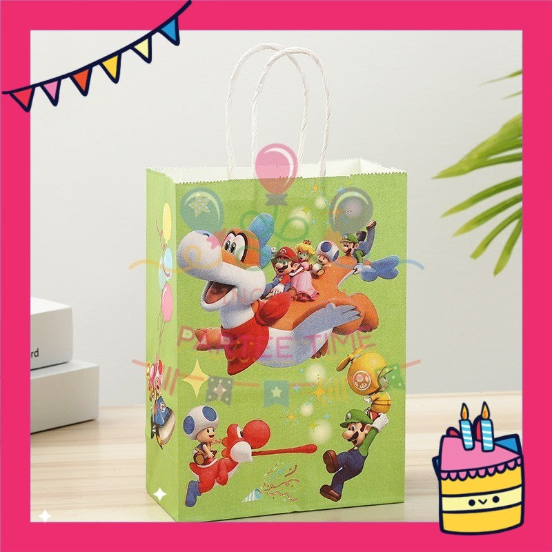ParteeTime Birthday Kids 1pcs Mario Party Favor Gift Bags with Handle Paper Bag Doorgift Packaging Goodies Bag Gift Beg