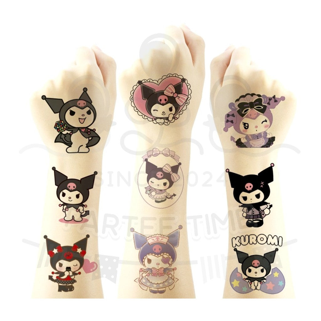 ParteeTime Kids Non-Toxic Temporary Tattoos Cute Cartoon Sanrio Kuromi Melody Cinnamoroll Body Make Up Parties Carnival