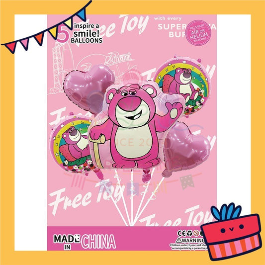 ParteeTime Kids Lotso Birthday Party Decoration 5pcs Set Foil Balloon Set Belon Lotso 5pcs Hiasan Hari Jadi Kanak-Kanak