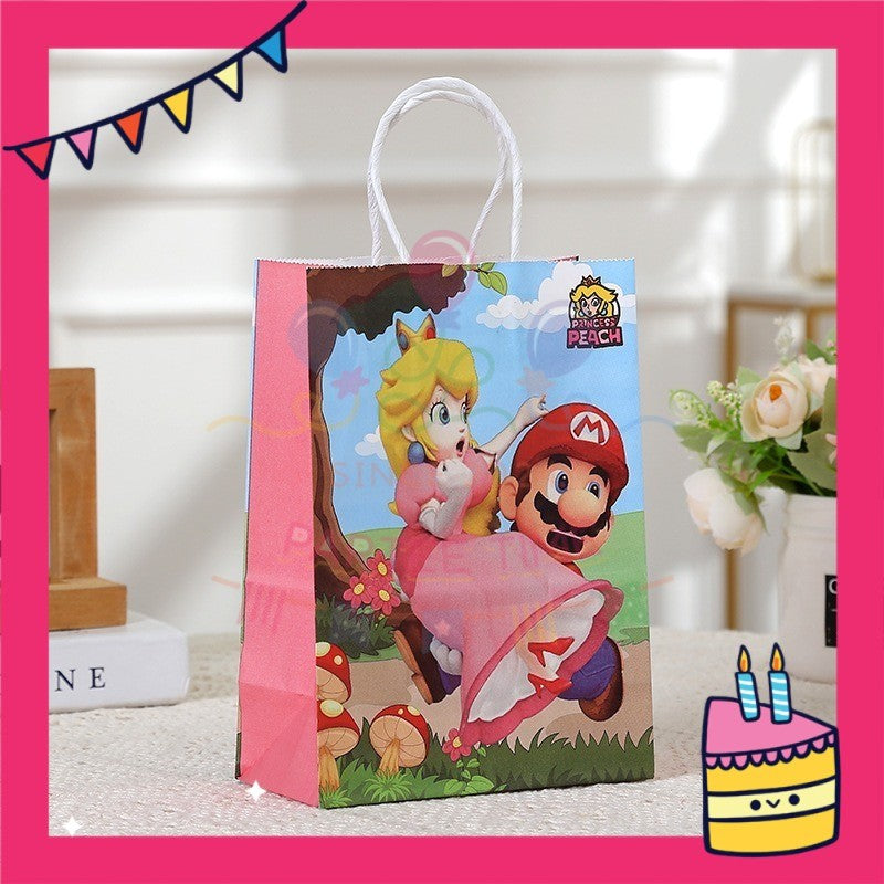 ParteeTime Birthday Kids 1pcs Mario Party Favor Gift Bags with Handle Paper Bag Doorgift Packaging Goodies Bag Gift Beg