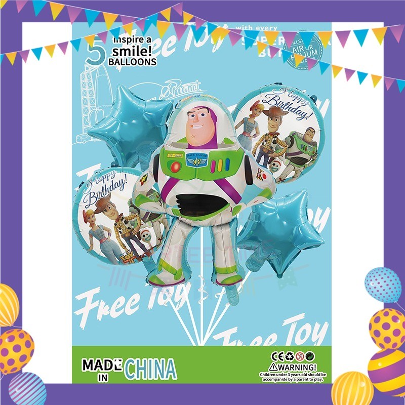 ParteeTime Kid Birthday Party Celebration Decoration Set Buzz 4 in 1 Banner Balloon Cake Cupcake Topper Majlis Hari Jadi