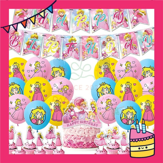 ParteeTime Kids Birthday Party Celebration Decoration Set Princess Peach 4 in 1 Majlis Sambutan Hari Jadi Kanak-Kanak