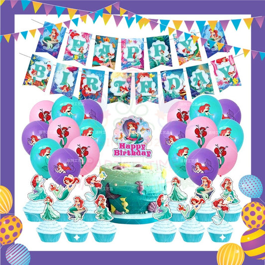 ParteeTime Kids Birthday Party Celebration Decoration Set Mermaid Ariel 4 in 1 Majlis Sambutan Hari Jadi Kanak-Kanak