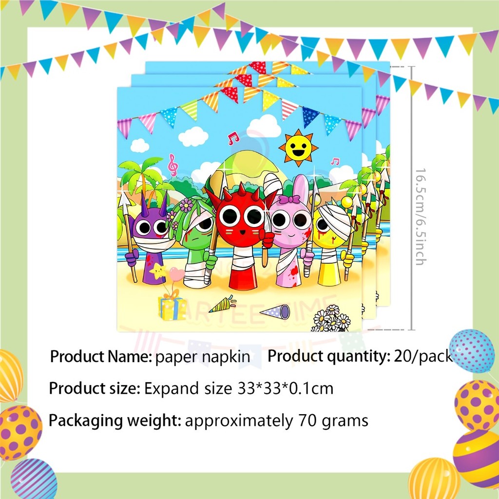 ParteeTime Kids Sprunki Theme Decorations Birthday Party Supplies Banners Backdrop Set Hiasan Hari Jadi Kanak-Kanak
