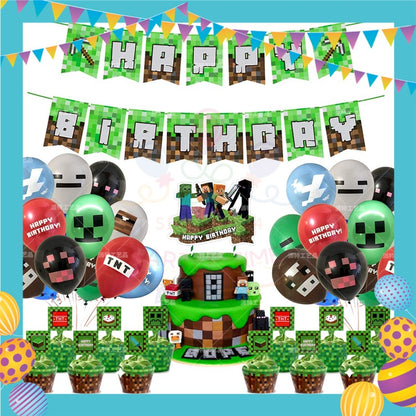 ParteeTime Kids Birthday Party Celebration Decoration Set Minecraft Steve 4 in 1 Majlis Sambutan Hari Jadi Kanak-Kanak