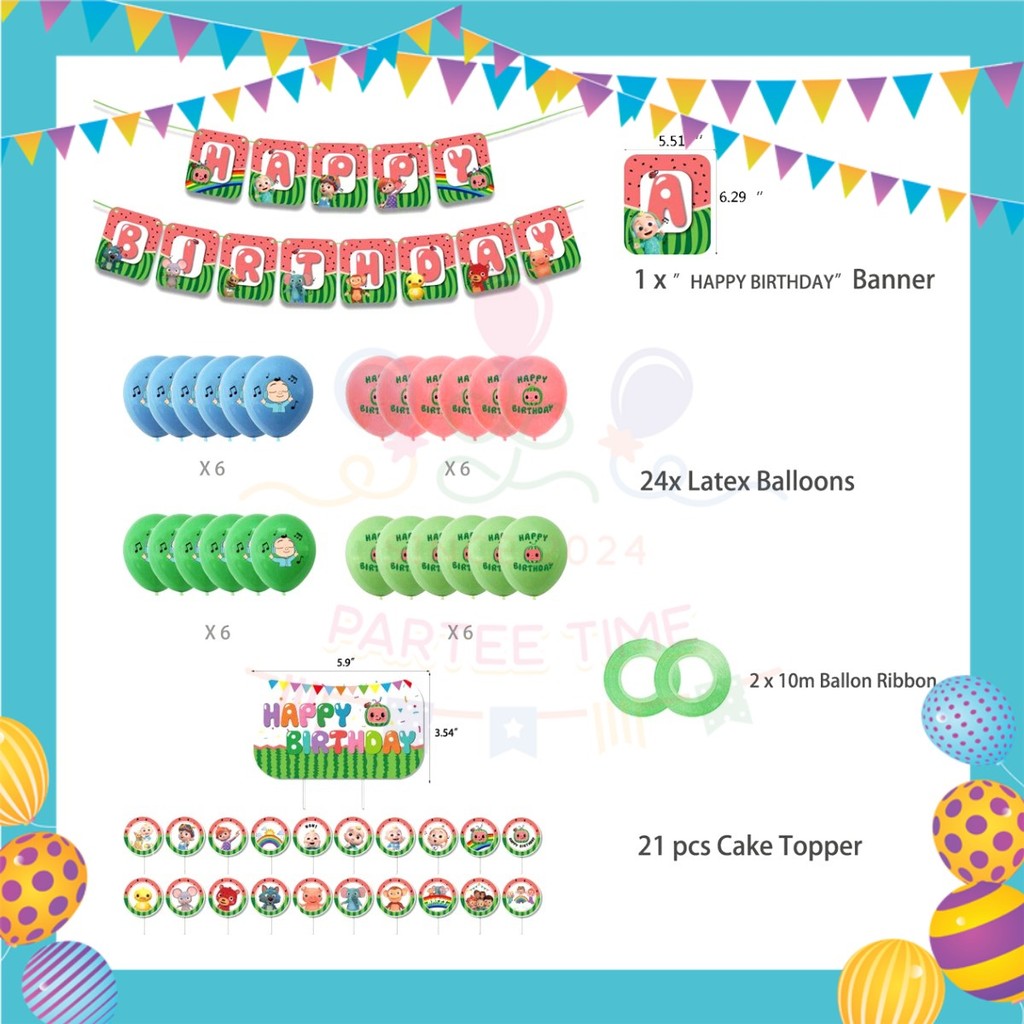 ParteeTime Kids Birthday Party Celebration Decoration Set Baby Blue 4 in 1 Majlis Sambutan Hari Jadi Kanak-Kanak