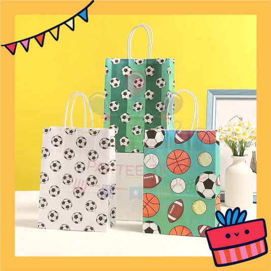 ParteeTime Birthday Kids 1pcs Football Party Favor Gift Bags with Handle Paper Bag Doorgift Packaging Goodies Bag Gift
