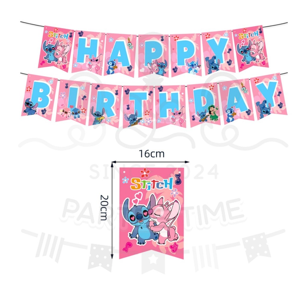 ParteeTime Kids Stitch Theme Decorations Kids Birthday Party Balloon Banners Hang Swirls Backdrop Tablecloth Cake Topper