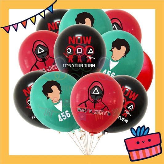 ParteeTime Kids Birthday Party Celebration Decoration Set Squid Game 4 in 1 Banner Balloon Cake Cupcake Topper