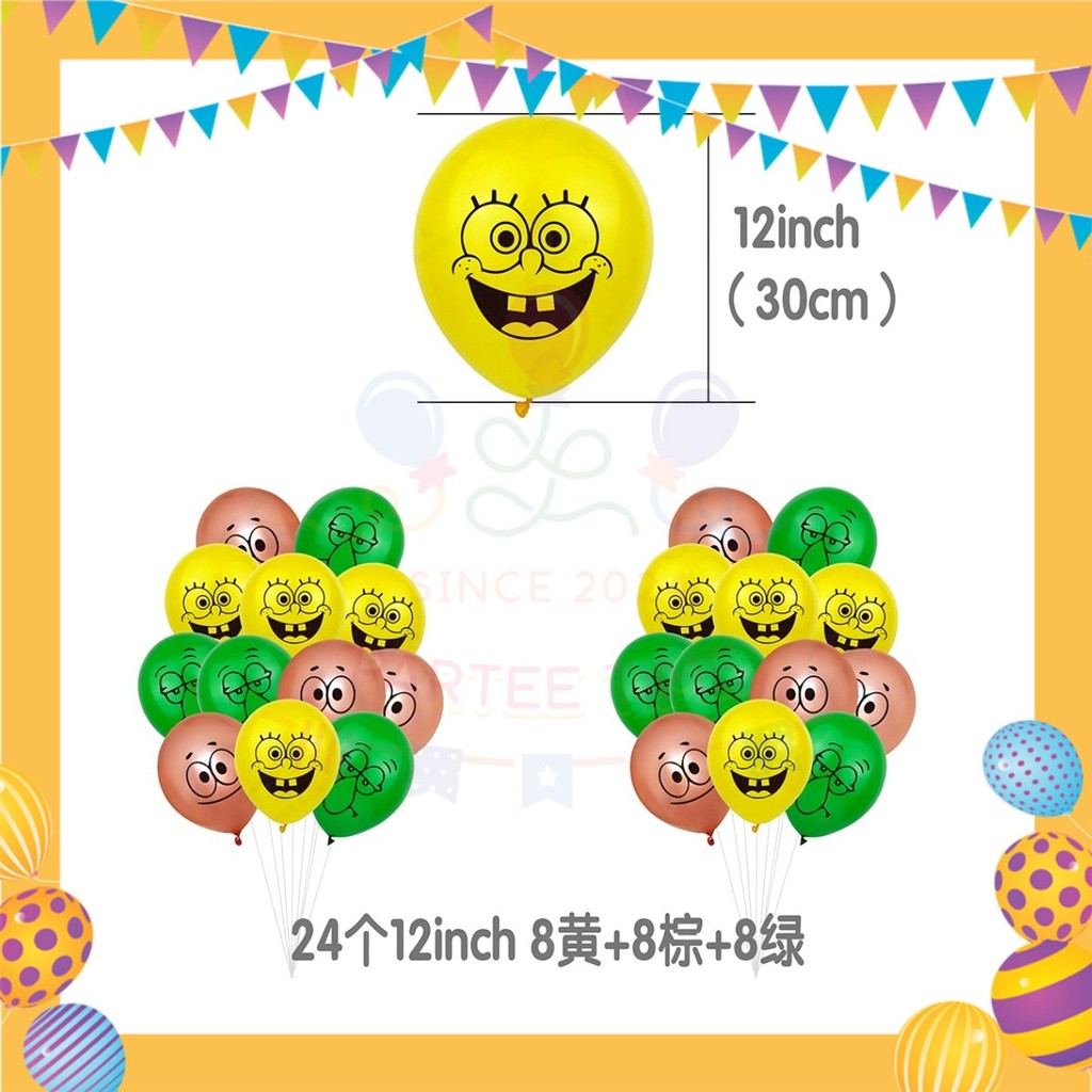 ParteeTime Kids Birthday Party Celebration Decoration Set Spongebob Patrick 4 in 1 Majlis Sambutan Hari Jadi Kanak-Kanak
