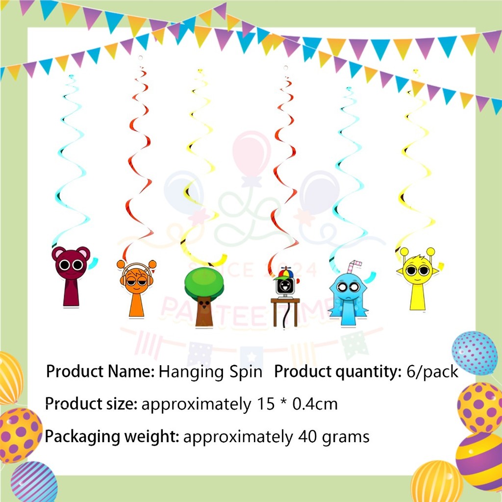 ParteeTime Kids Sprunki Theme Decorations Birthday Party Supplies Banners Backdrop Set Hiasan Hari Jadi Kanak-Kanak