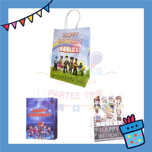 ParteeTime Birthday Kids 1pcs Roblox Party Favor Gift Bags with Handle Paper Bag Doorgift Packaging Goodies Bag Gift