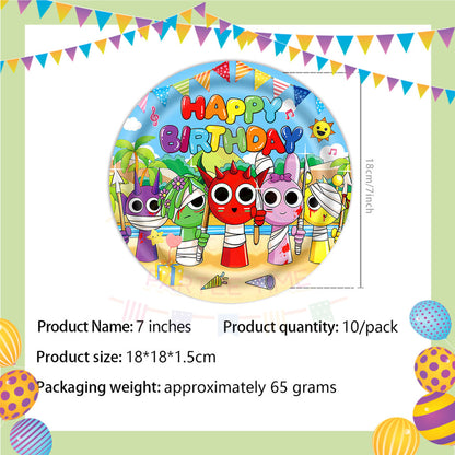 ParteeTime Kids Sprunki Theme Decorations Birthday Party Supplies Banners Backdrop Set Hiasan Hari Jadi Kanak-Kanak