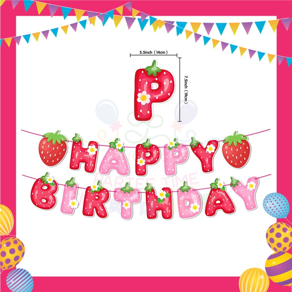 ParteeTime Kids Birthday Party Celebration Decoration Set Strawberry 4 in 1 Majlis Sambutan Hiasan Hari Jadi Kanak-Kanak