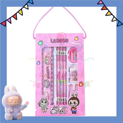 Parteetime Kids Labubu Handheld Boxed Cartoon Stationery Set Pencil Ruler Eraser Stationery Gift Box