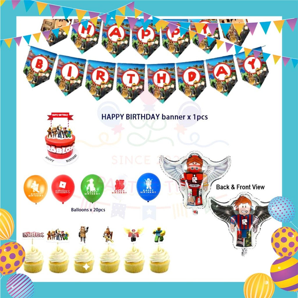 ParteeTime Kids Birthday Party Celebration Decoration Set Roblox 4 in 1 Hiasan Majlis Sambutan Hari Jadi Kanak-Kanak