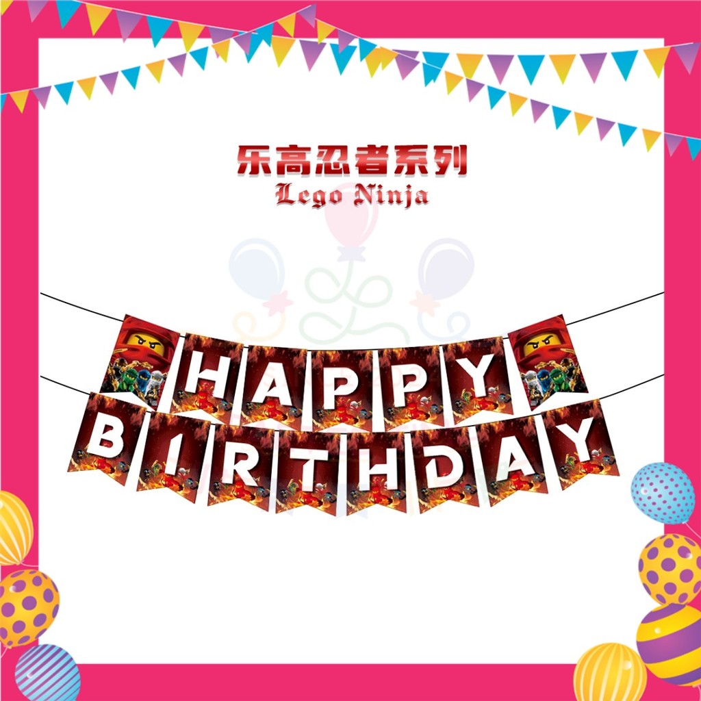 ParteeTime Kids Ninjago Theme Decorations Birthday Party Supplies Banners Backdrop Set Hiasan Hari Jadi Kanak-Kanak