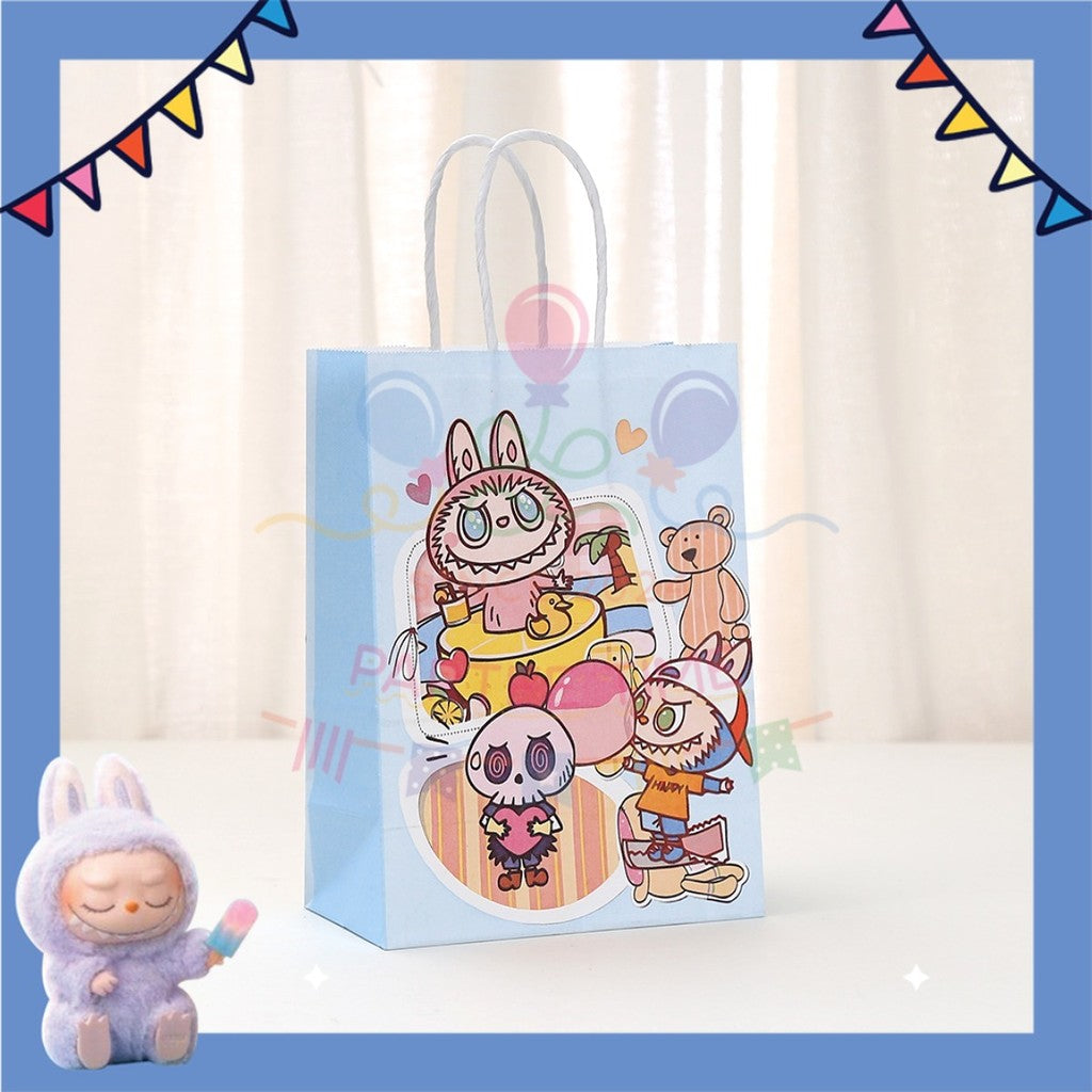 ParteeTime Birthday Kids 1pcs Labubu Party Favor Gift Bags with Handle Paper Bag Doorgift Packaging Goodies Bag Gift