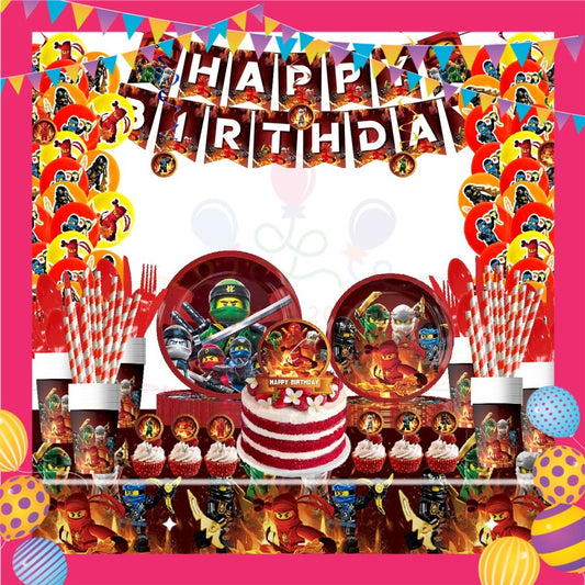 ParteeTime Kids Ninjago Theme Decorations Birthday Party Supplies Banners Backdrop Set Hiasan Hari Jadi Kanak-Kanak