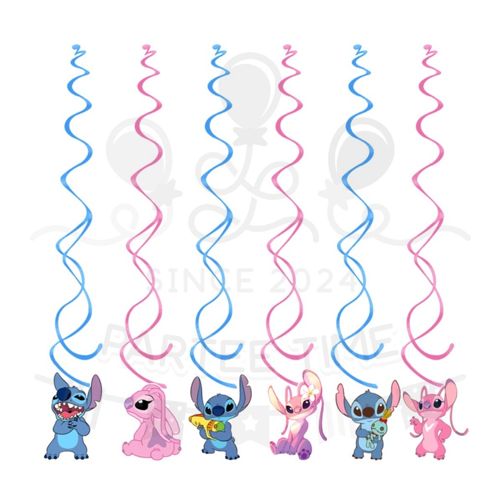 ParteeTime Kids Stitch Theme Decorations Kids Birthday Party Balloon Banners Hang Swirls Backdrop Tablecloth Cake Topper