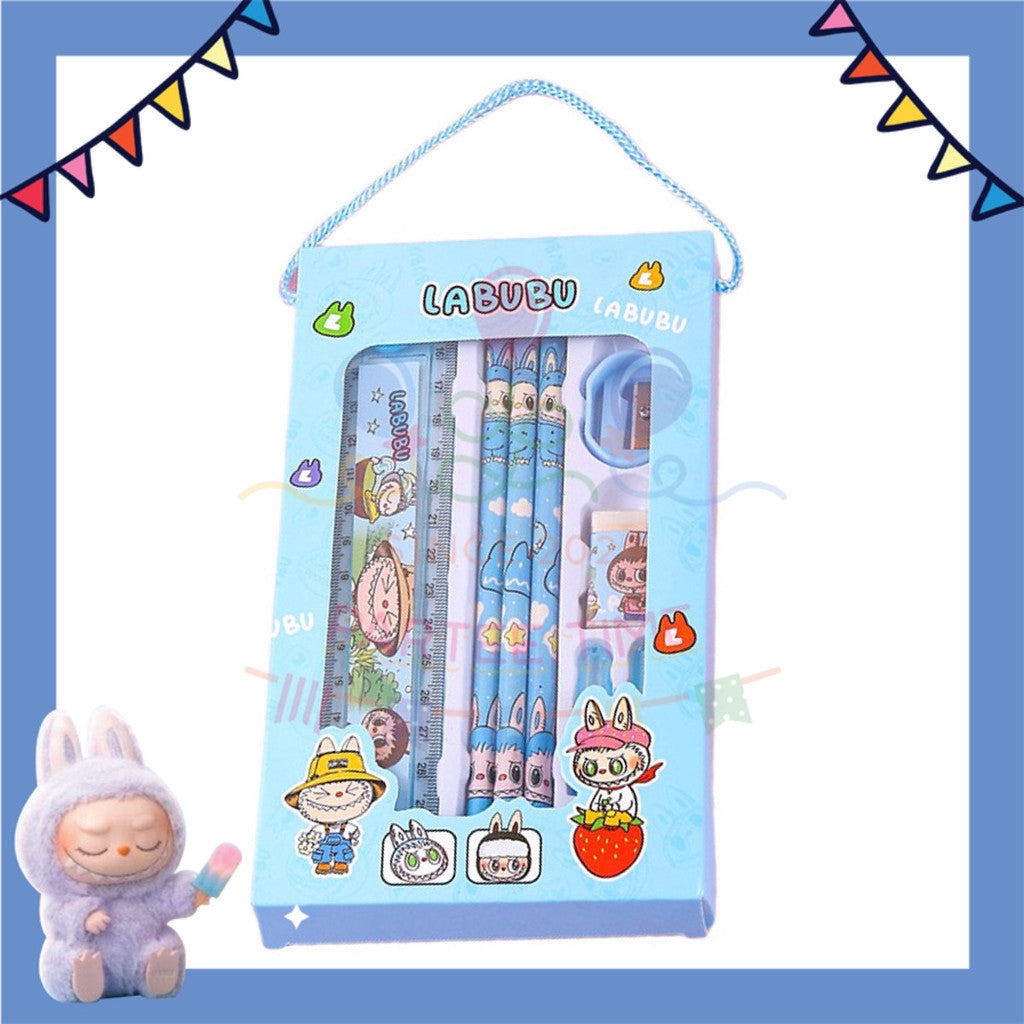 Parteetime Kids Labubu Handheld Boxed Cartoon Stationery Set Pencil Ruler Eraser Stationery Gift Box