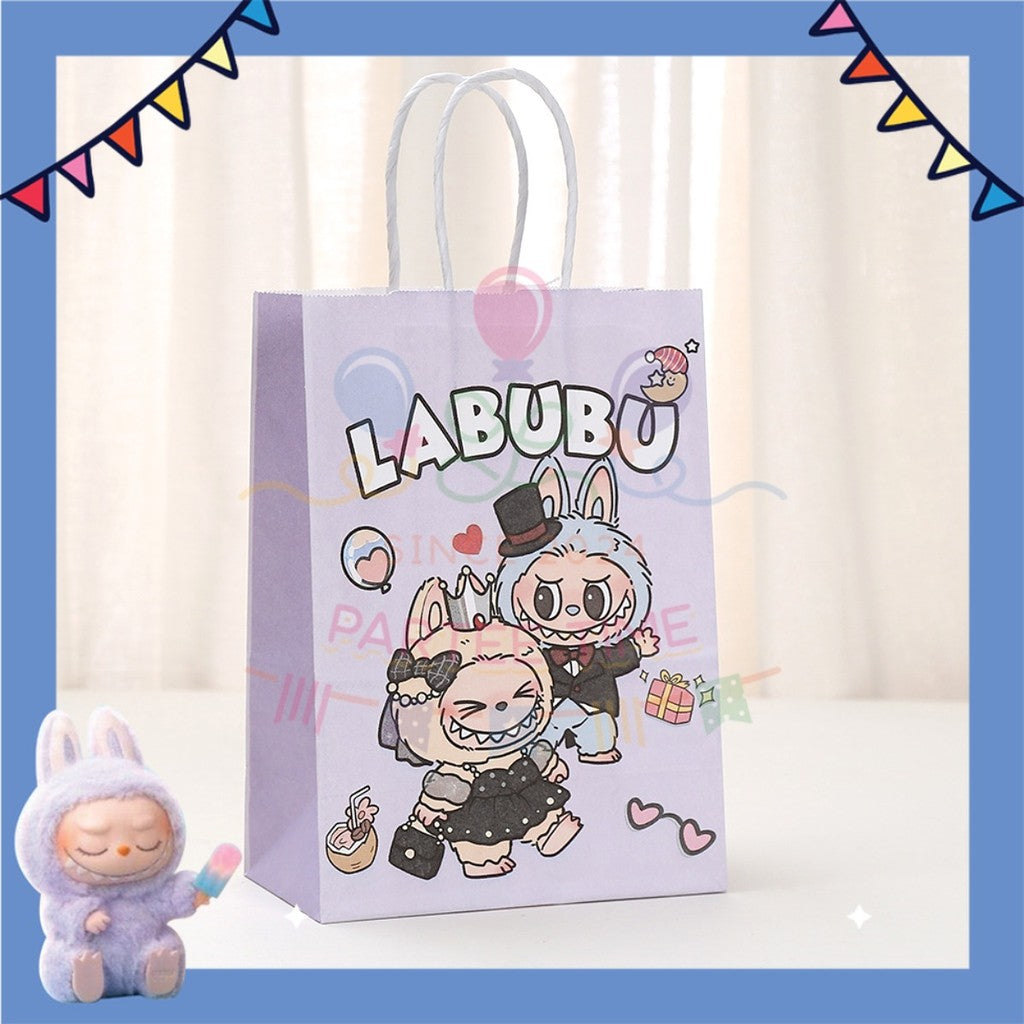 ParteeTime Birthday Kids 1pcs Labubu Party Favor Gift Bags with Handle Paper Bag Doorgift Packaging Goodies Bag Gift