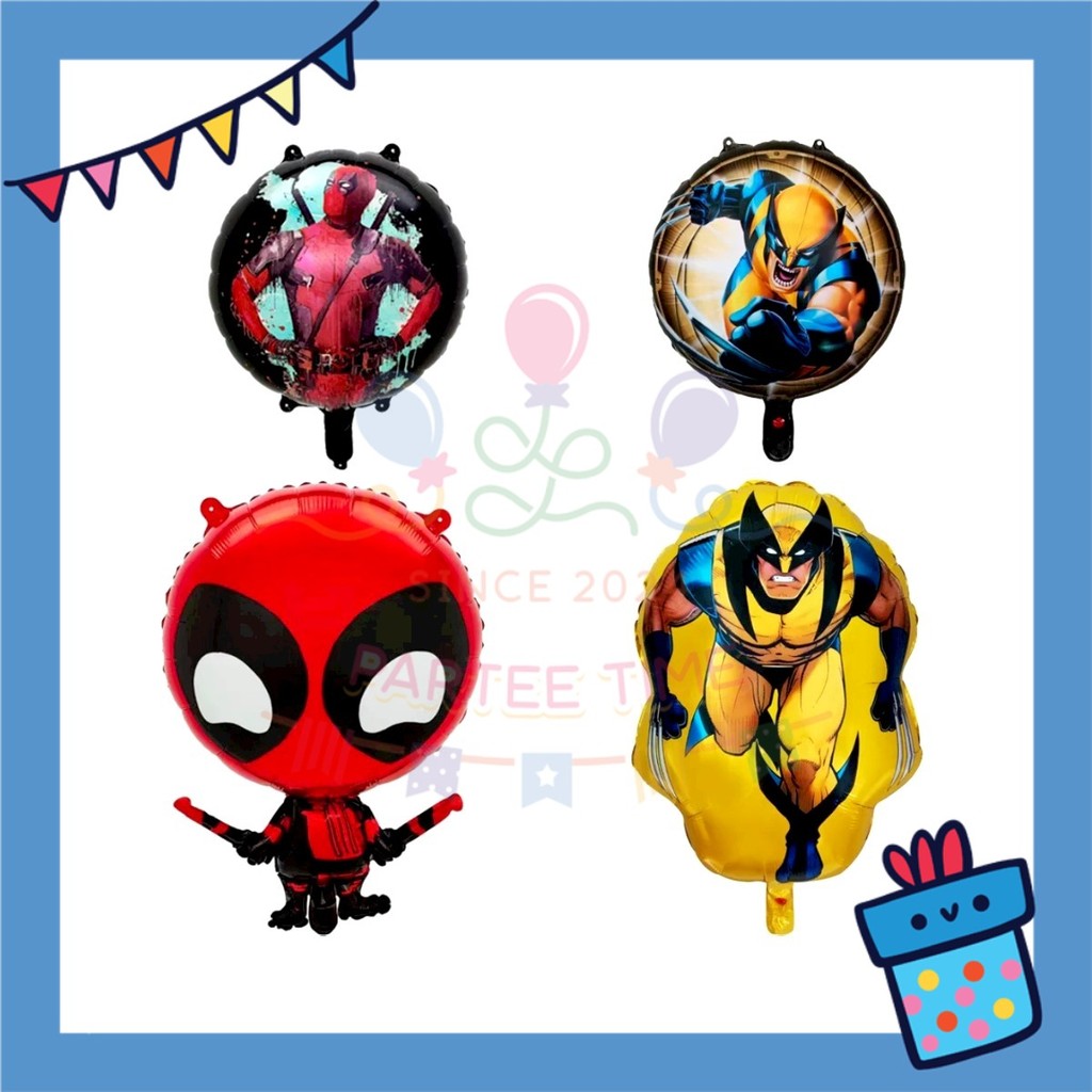 ParteeTime Kids Cartoon Wolverine Dead Pool Themed Foil Balloon Birthday Party Decoration Foil Belon Parti Hari Jadi
