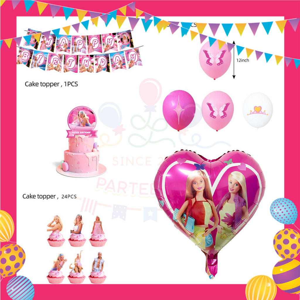 ParteeTime Kids Birthday Party Celebration Decoration Set Barbie 4 in 1 Hiasan Majlis Sambutan Hari Jadi Kanak-Kanak