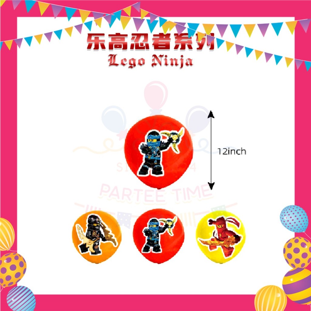 ParteeTime Kids Ninjago Theme Decorations Birthday Party Supplies Banners Backdrop Set Hiasan Hari Jadi Kanak-Kanak