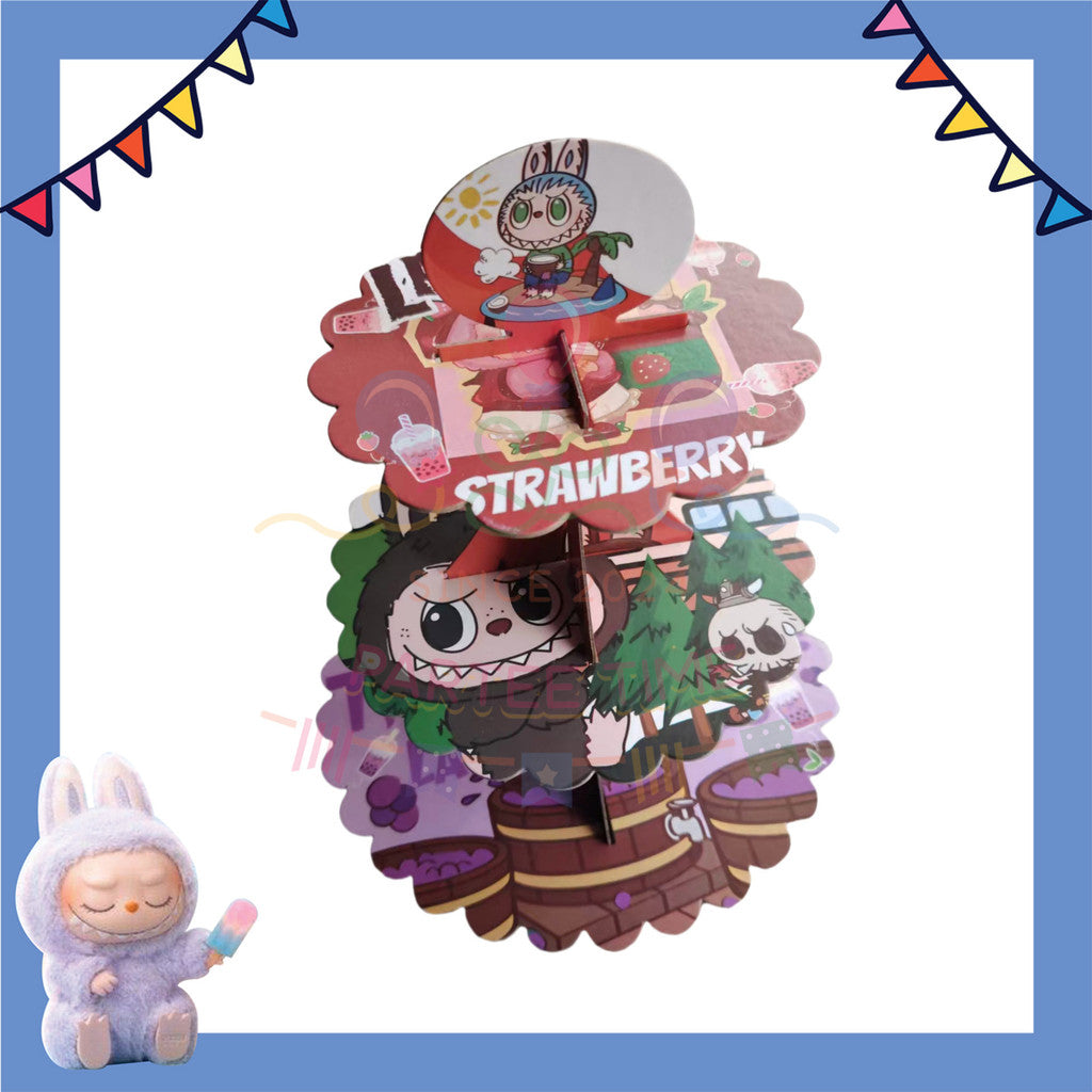ParteeTime Kids Labubu Theme Decorations Kids Birthday Party Balloon Banners Hang Swirls Backdrop Tablecloth Cake Topper