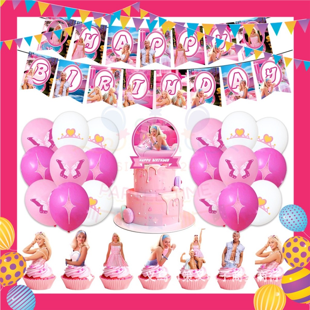 ParteeTime Kids Birthday Party Celebration Decoration Set Barbie 4 in 1 Hiasan Majlis Sambutan Hari Jadi Kanak-Kanak