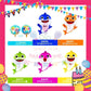 ParteeTime Kids Birthday Party Celebration Decoration Set Baby Shark 4 in 1 Banner Balloon Cake Cupcake Topper Hari Jadi
