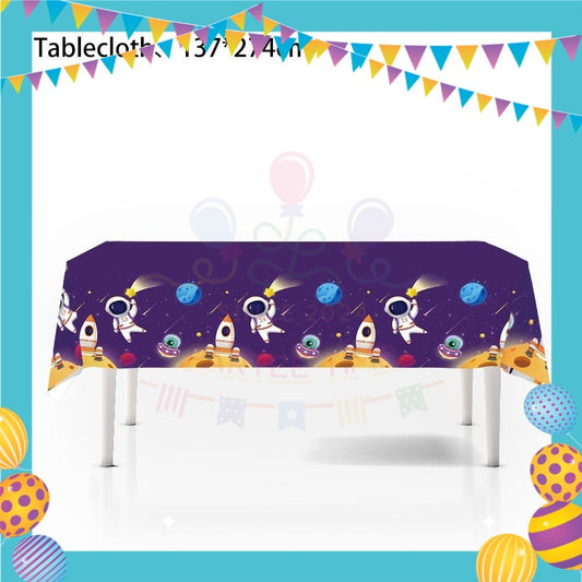 ParteeTime Astronaut Birthday Theme Decorations Kids Birthday Balloon Banner Hang Swirl Backdrop Tablecloth Cake Topper