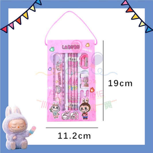 Parteetime Kids Labubu Handheld Boxed Cartoon Stationery Set Pencil Ruler Eraser Stationery Gift Box