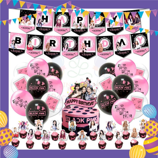 ParteeTime Kids Birthday Party Celebration Decoration Set Black Pink 4 in 1 Hiasan Majlis Sambutan Hari Jadi Kanak-Kanak