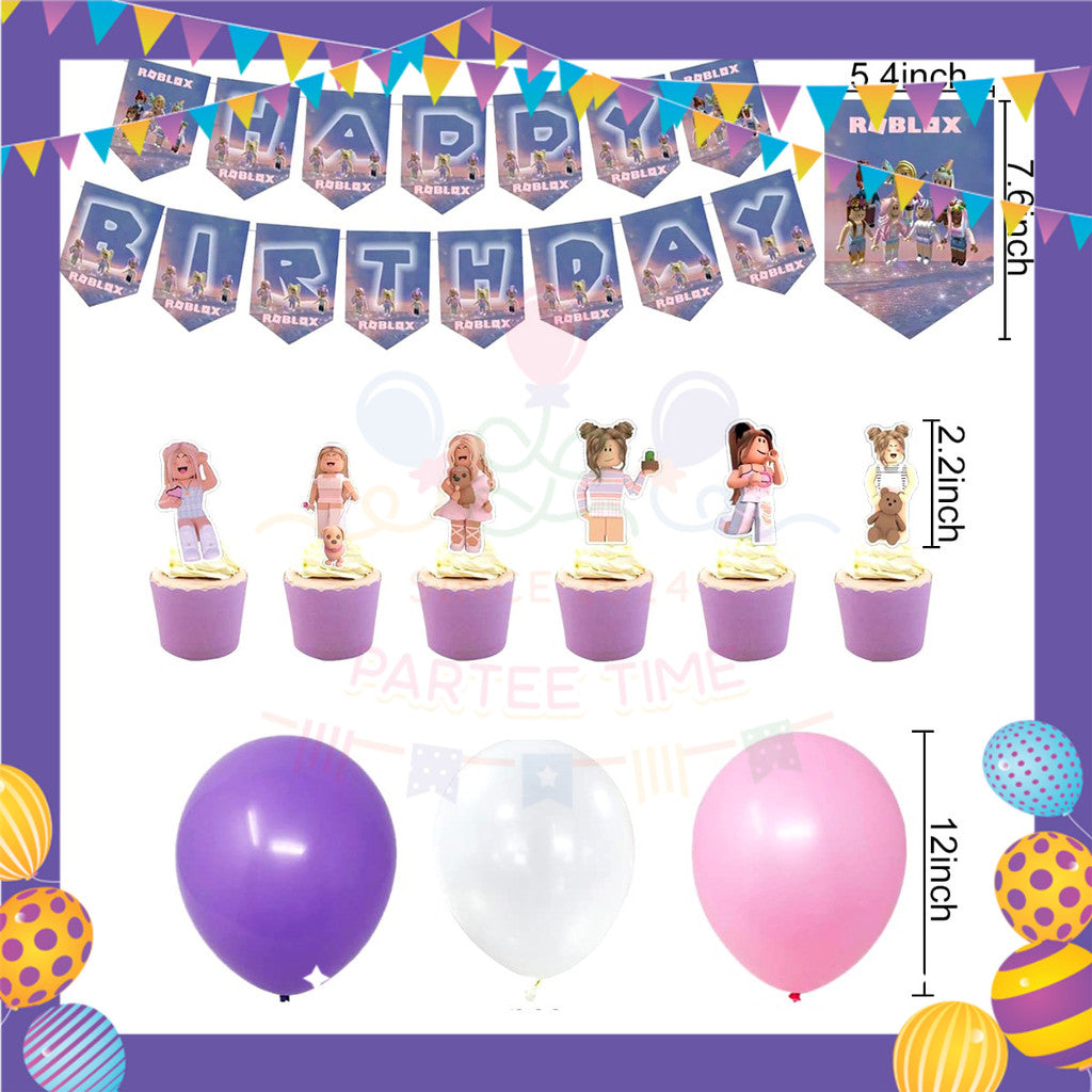 ParteeTime Kids Birthday Party Celebration Decoration Set Roblox Girl 4 in 1 Majlis Sambutan Hari Jadi Kanak-Kanak