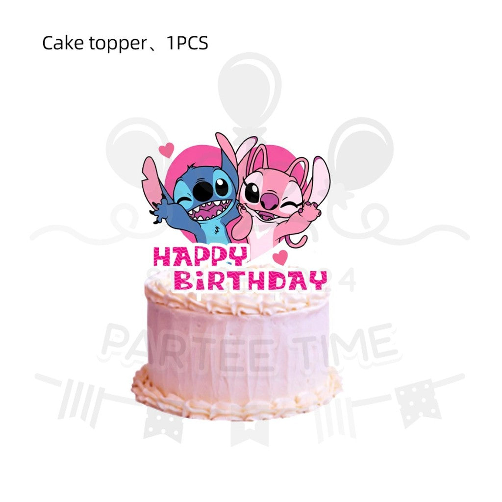 ParteeTime Kids Stitch Theme Decorations Kids Birthday Party Balloon Banners Hang Swirls Backdrop Tablecloth Cake Topper