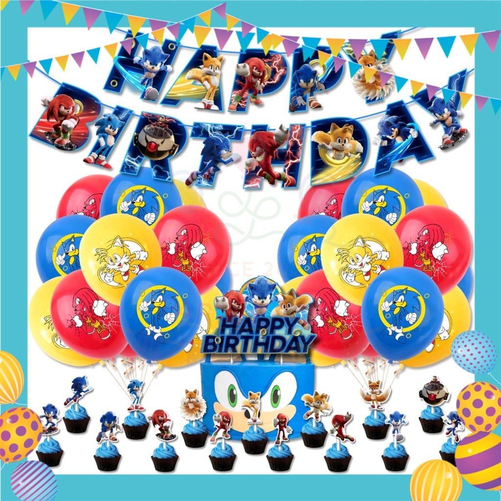 ParteeTime Kids Birthday Party Celebration Decoration Set New Sonic 4 in 1 Hiasan Majlis Sambutan Hari Jadi Kanak-Kanak