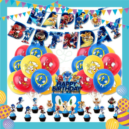 ParteeTime Kids Birthday Party Celebration Decoration Set New Sonic 4 in 1 Hiasan Majlis Sambutan Hari Jadi Kanak-Kanak