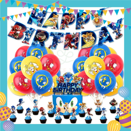 ParteeTime Kids Birthday Party Celebration Decoration Set New Sonic 4 in 1 Hiasan Majlis Sambutan Hari Jadi Kanak-Kanak