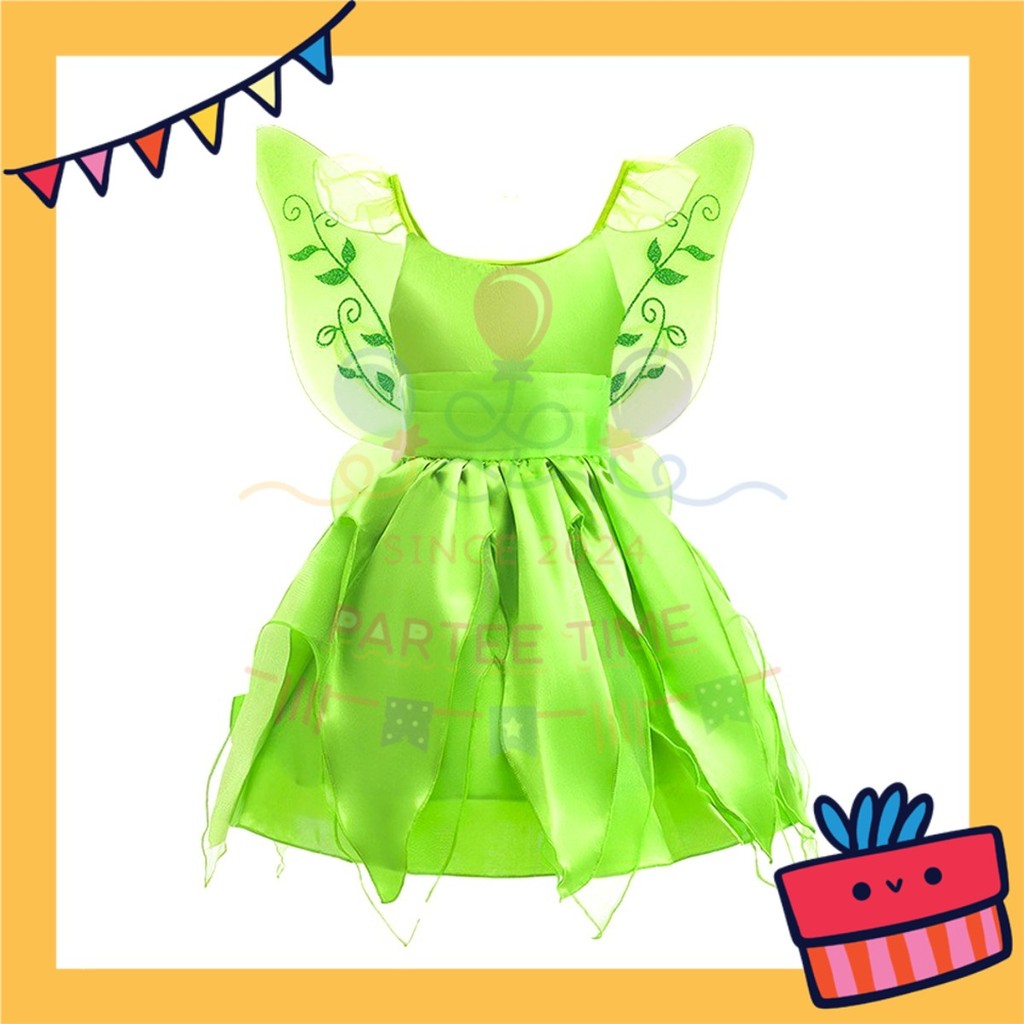 ParteeTime Kids Girls Green Tinker Bell Dress Cosplay Costumes Halloween Fairy Princess Fancy